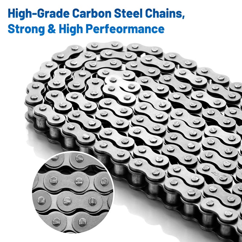Belleone #40 Roller Chain - 10 Feet #40 Chain with 5 Connecting Links for Go Karts, Mini Bikes, Scooters, Motorcycles, Bycicles, ATV, MTV, Dirt Bike and Other Industrial Machinery - 240 Links - Image 3